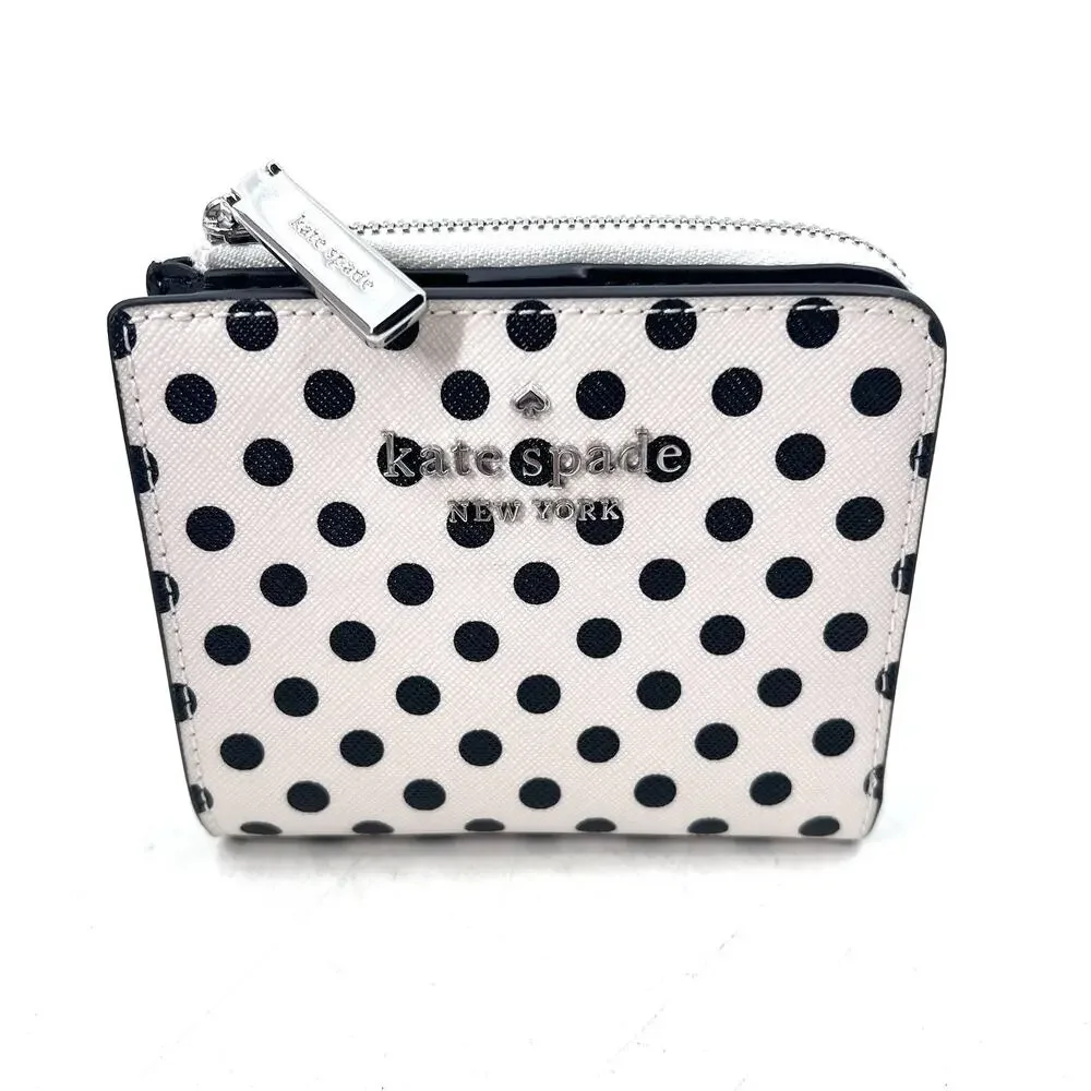 kate spade polka dot zip card wallet in light pink and black